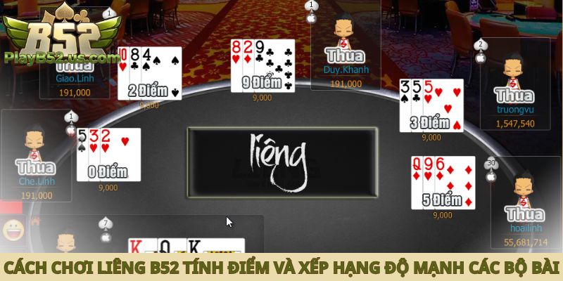 Cách chơi liêng B52 về tính điểm và xếp hạng độ mạnh các bộ bài