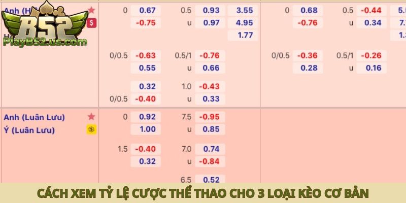 Cách xem tỷ lệ cược thể thao cho 3 loại kèo cơ bản